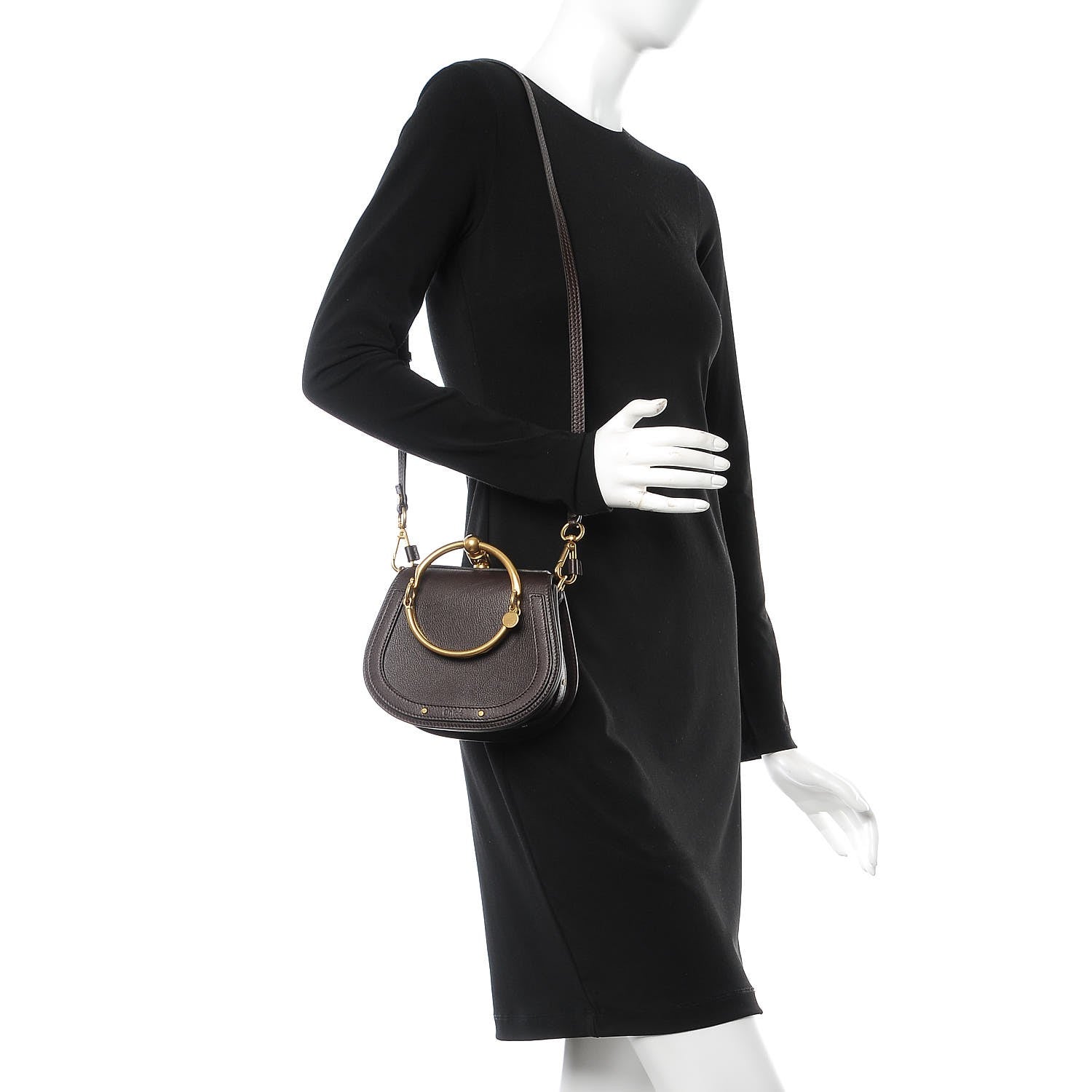 Chloe Calfskin Suede Small Nile Bracelet Bag Carbon Brown 2 of 8