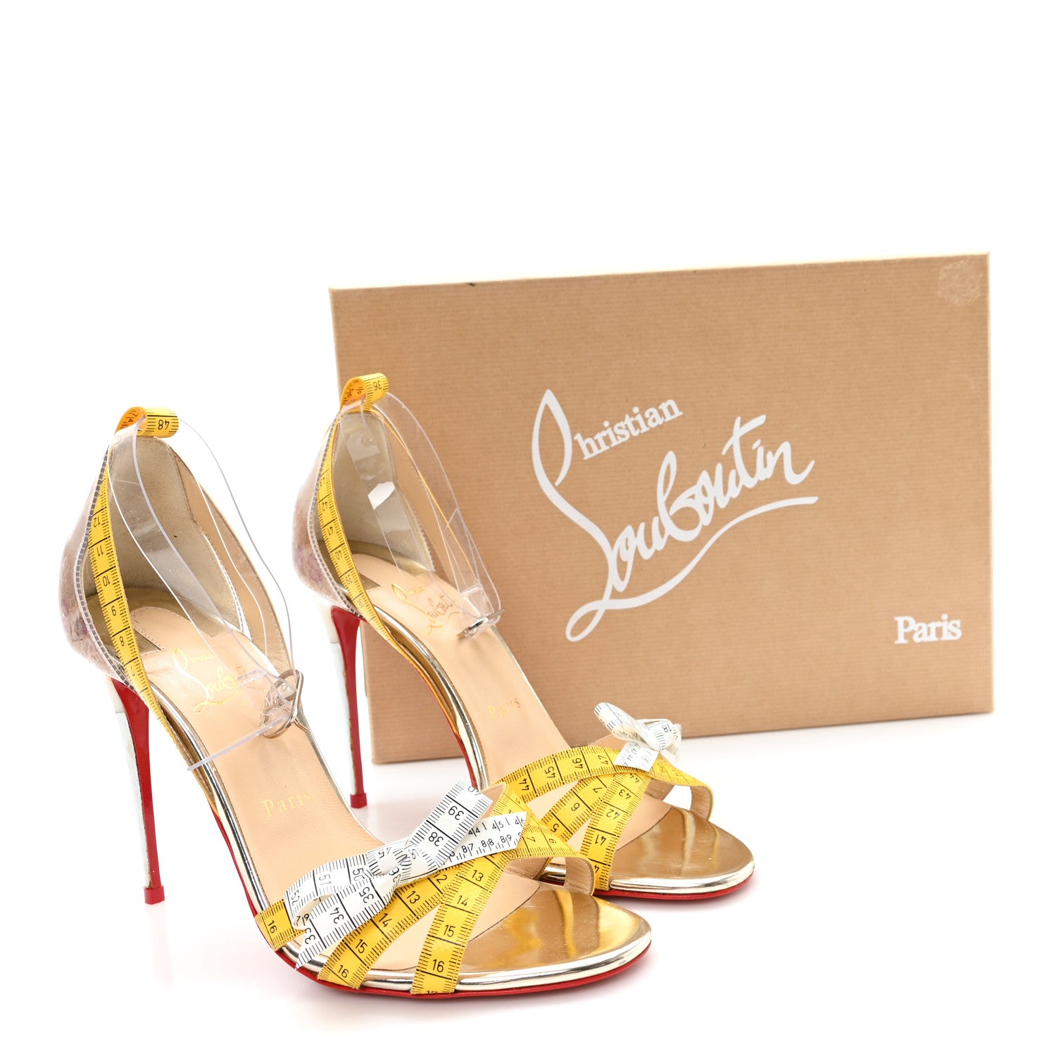 Christian Louboutin PVC Patent Ruban Calfskin Metricathy 100 Sandal Pumps 37.5 Transparent Yellow 9 of 9