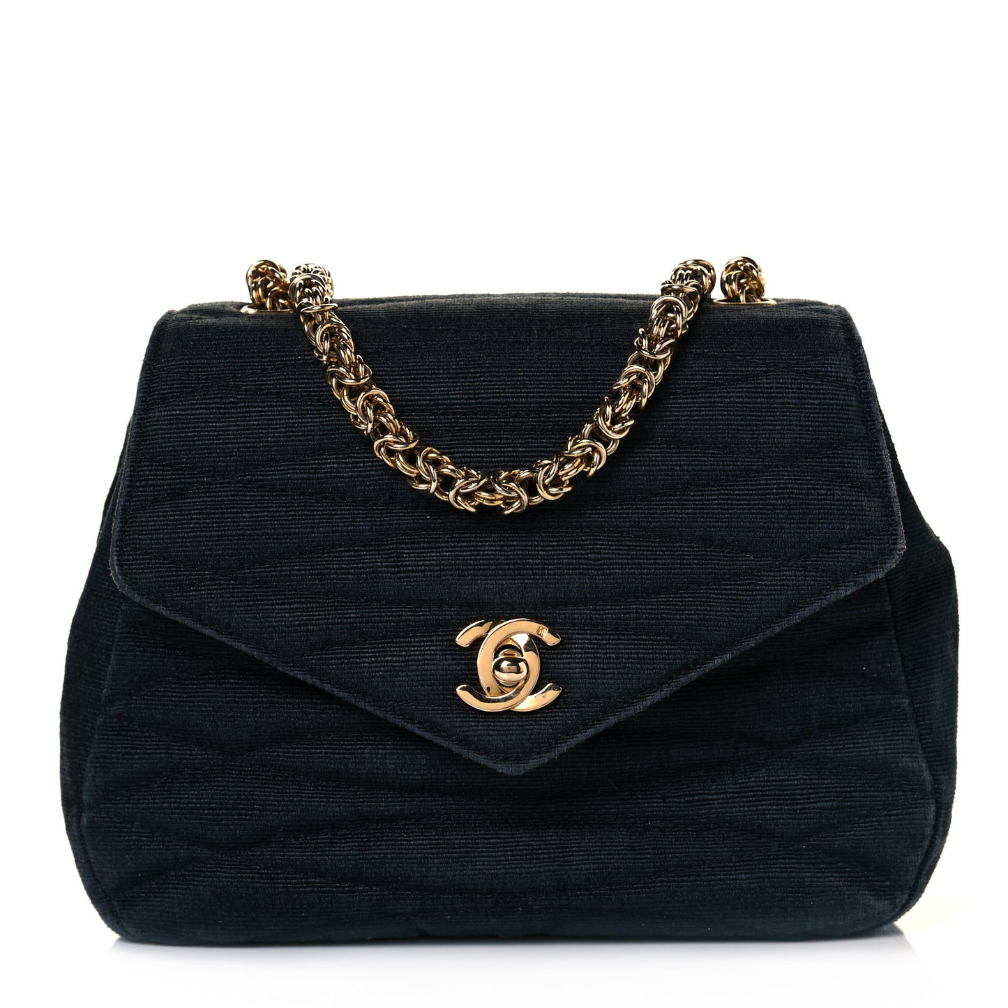 Grosgrain Canvas Quilted Envelope Flap Bag Black