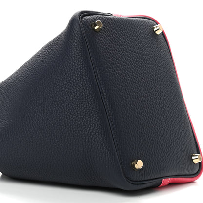 Hermes Taurillon Clemence Casaque Picotin Lock 18 PM Rose Extreme Bleu Nuit 6 of 9