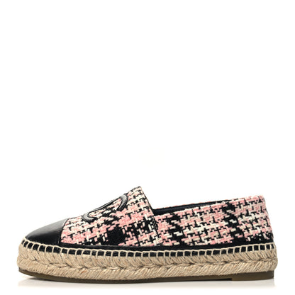 Chanel Tweed Lambskin CC Espadrilles 37 Pink Black 1 of 10