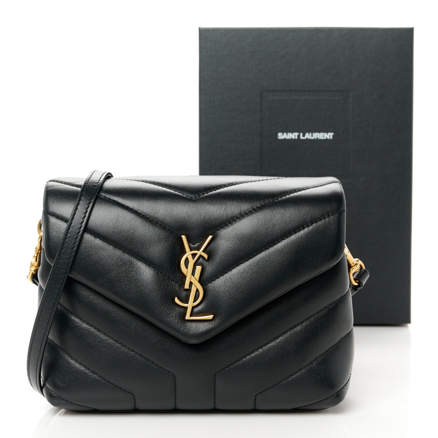 Calfskin Y Quilted Monogram Toy Loulou Crossbody Bag Black