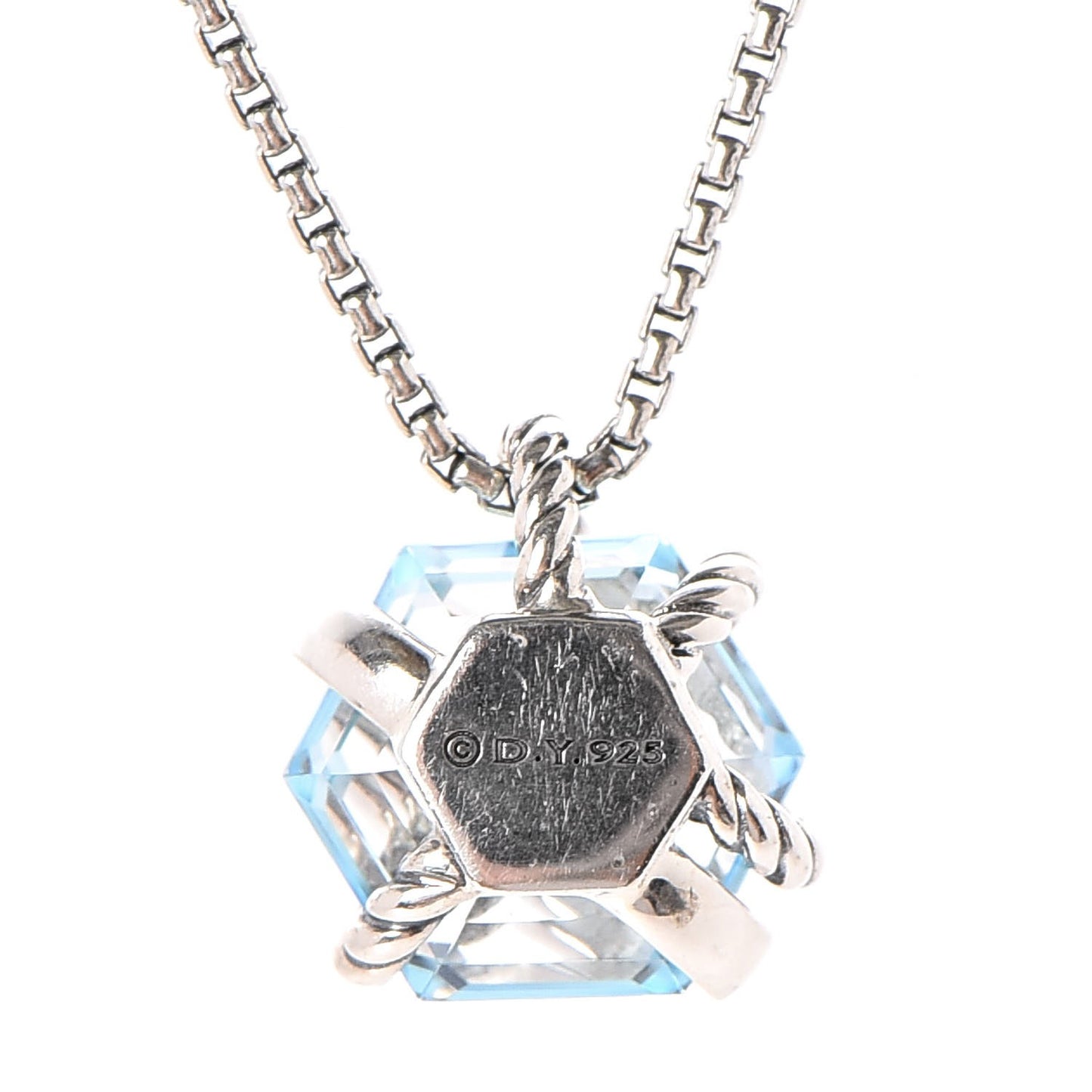 Sterling Silver Diamond Blue Topaz 10mm Petite Cable Wrap Pendant Necklace