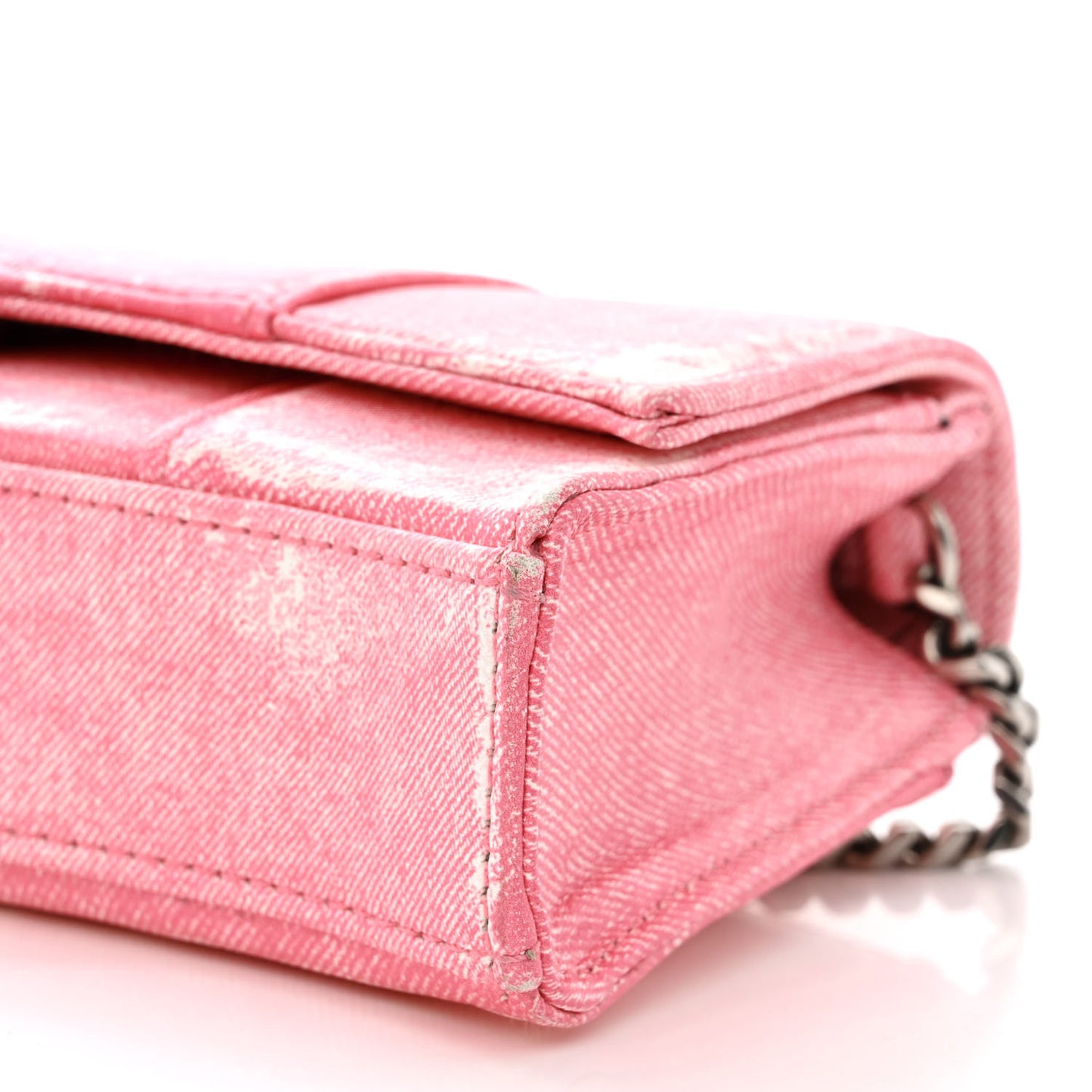 Nappa Denim Printed Hourglass Chain Bag Denim Pink