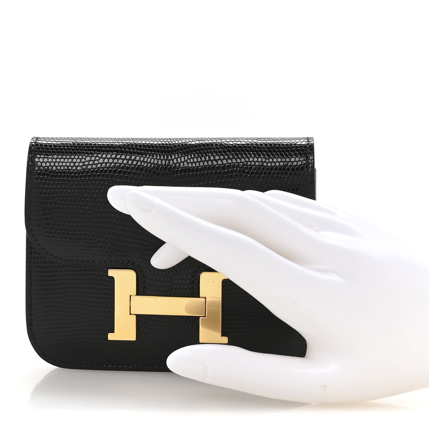Hermes Lizard Constance Slim Wallet Black 2 of 8