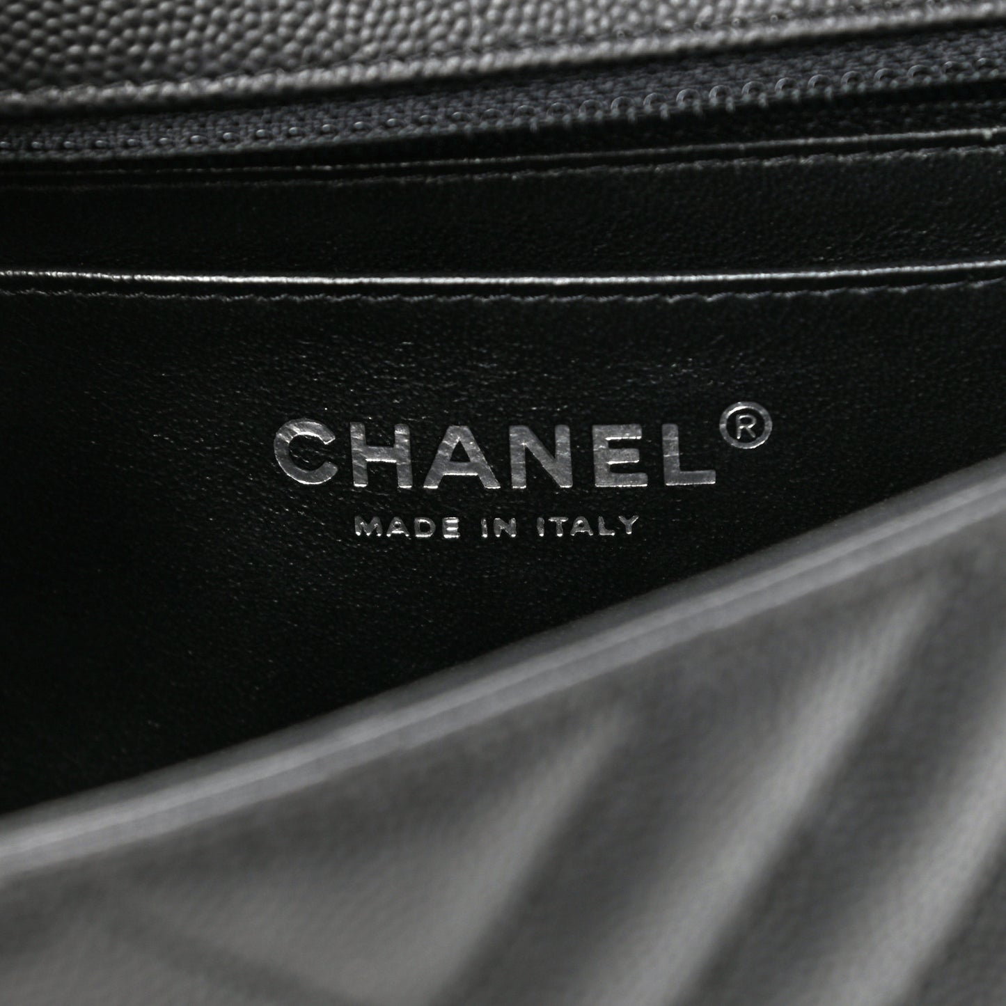 Caviar Chevron Quilted Mini Rectangular Flap Black