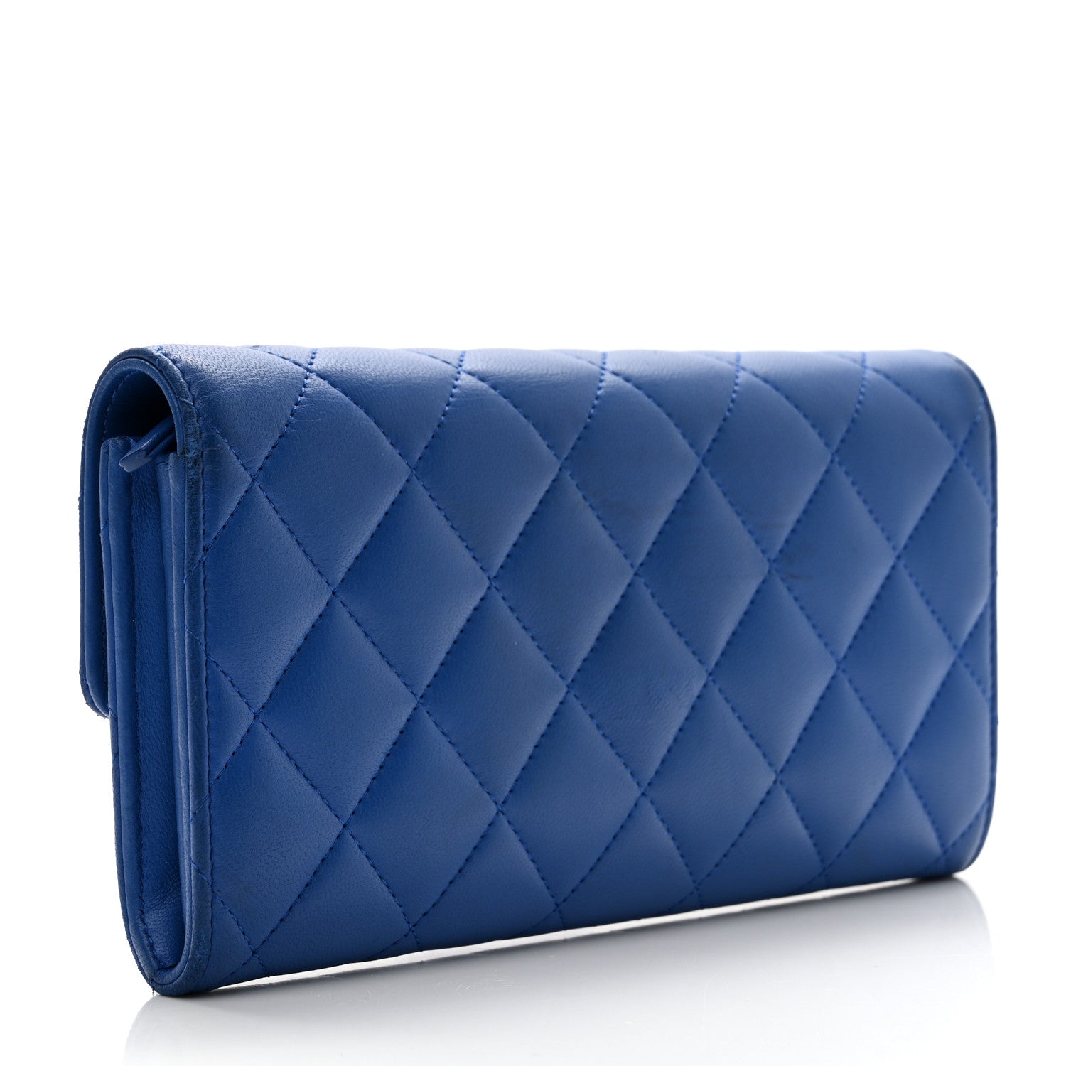 Chanel Lambskin Quilted Large Gusset Flap Wallet Blue 3 of 11