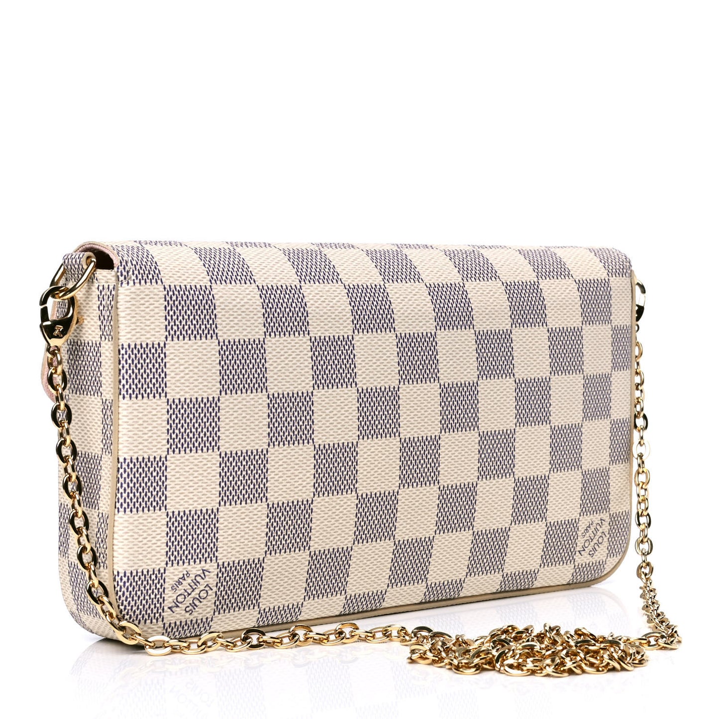 Damier Azur Pochette Felicie Chain Wallet Rose Ballerine