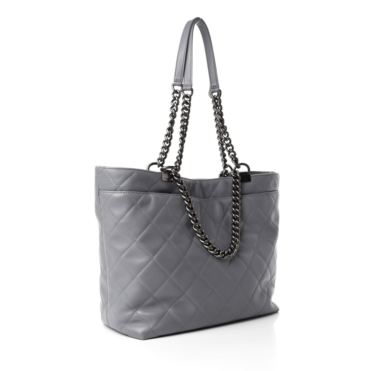 Lambskin Quilted Shopping Tote Grey