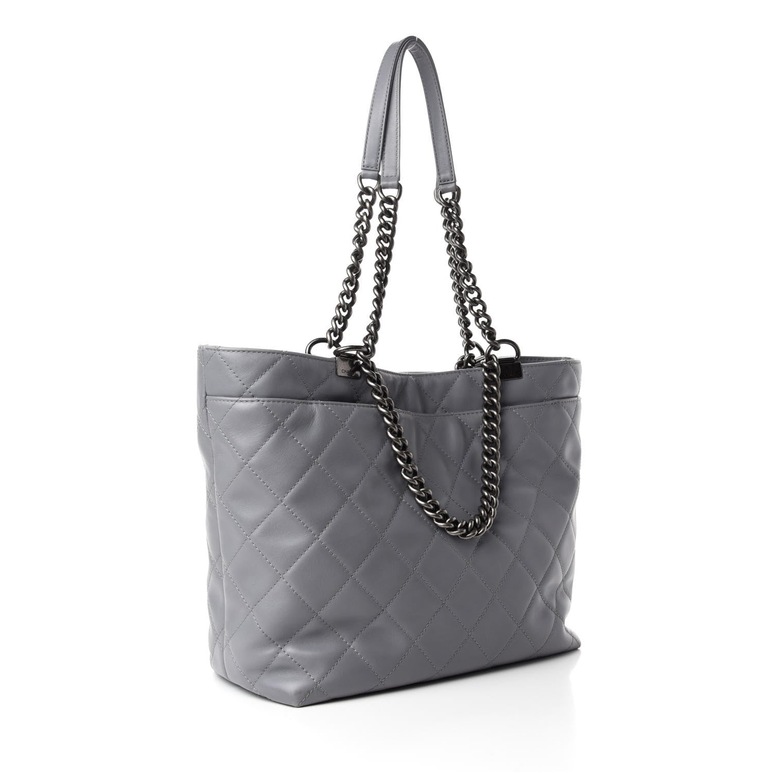 Chanel Lambskin Quilted Shopping Tote Grey 3 of 11