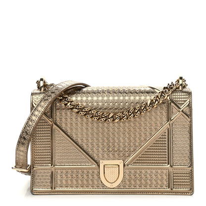 Christian Dior Metallic Patent Micro-Cannage Medium Diorama Flap Bag Gold 1 of 11