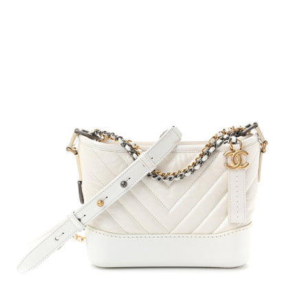 Chanel Iridescent Aged Calfskin Chevron Quilted Small Gabrielle Hobo White 1 of 11