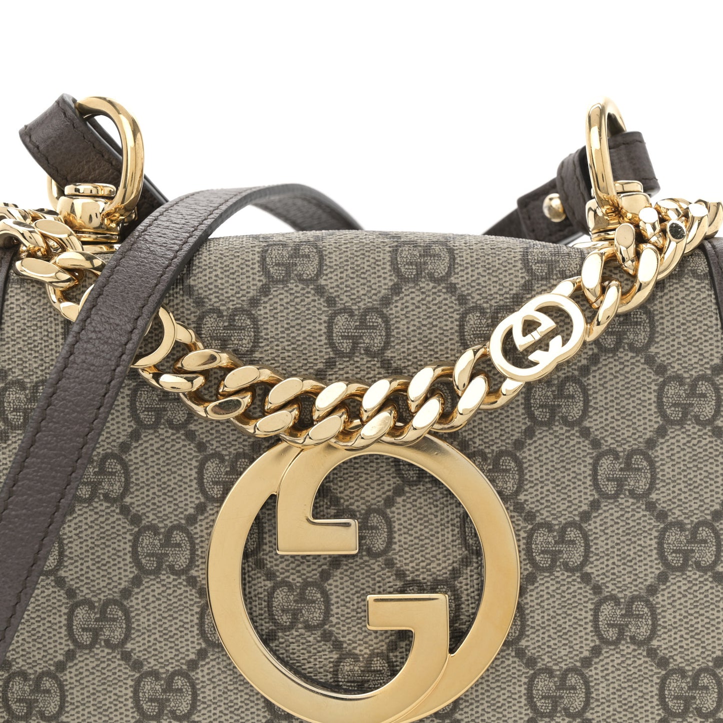 GG Supreme Monogram Textured Dollar Calfskin Mini Blondie Chain Shoulder Flap Bag Beige Ebony New Acero