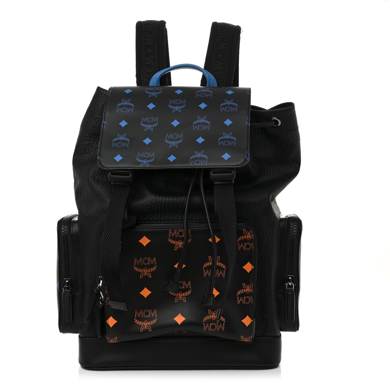 MCM Grained Calfskin Visetos Color Splash Brandenburg Backpack Black Orange Blue 1 of 10