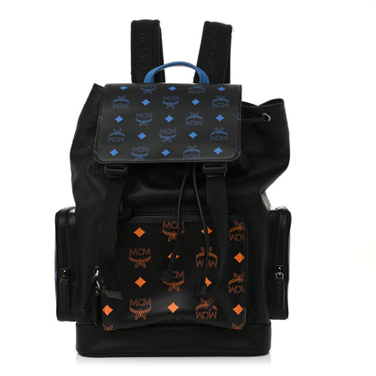 MCM Grained Calfskin Visetos Color Splash Brandenburg Backpack Black Orange Blue 1 of 10