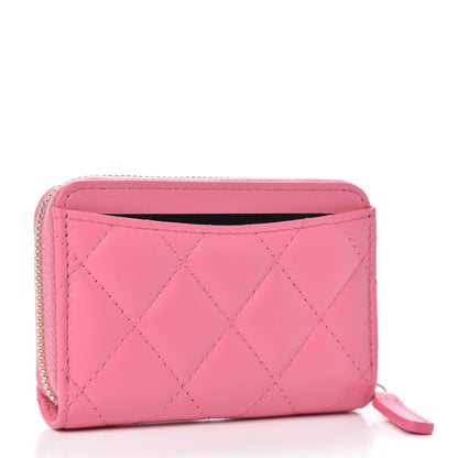 Chanel Lambskin Quilted Zip Around Coin Purse Wallet Pink Yellow 3 of 8