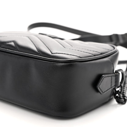 Gucci Calfskin Matelasse Monochrome Mini GG Marmont Chain Shoulder Bag Black 9 of 9