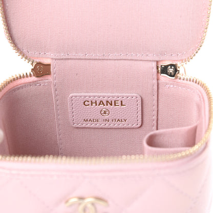Chanel Iridescent Caviar Quilted Mini Pearl On Top Vanity Case With Chain Light Pink 7 of 11