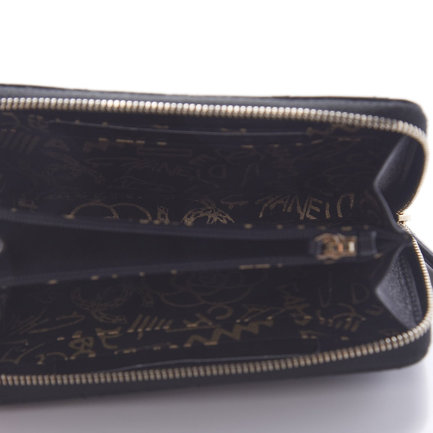 Lambskin Quilted Small Zip Around Wallet Black
