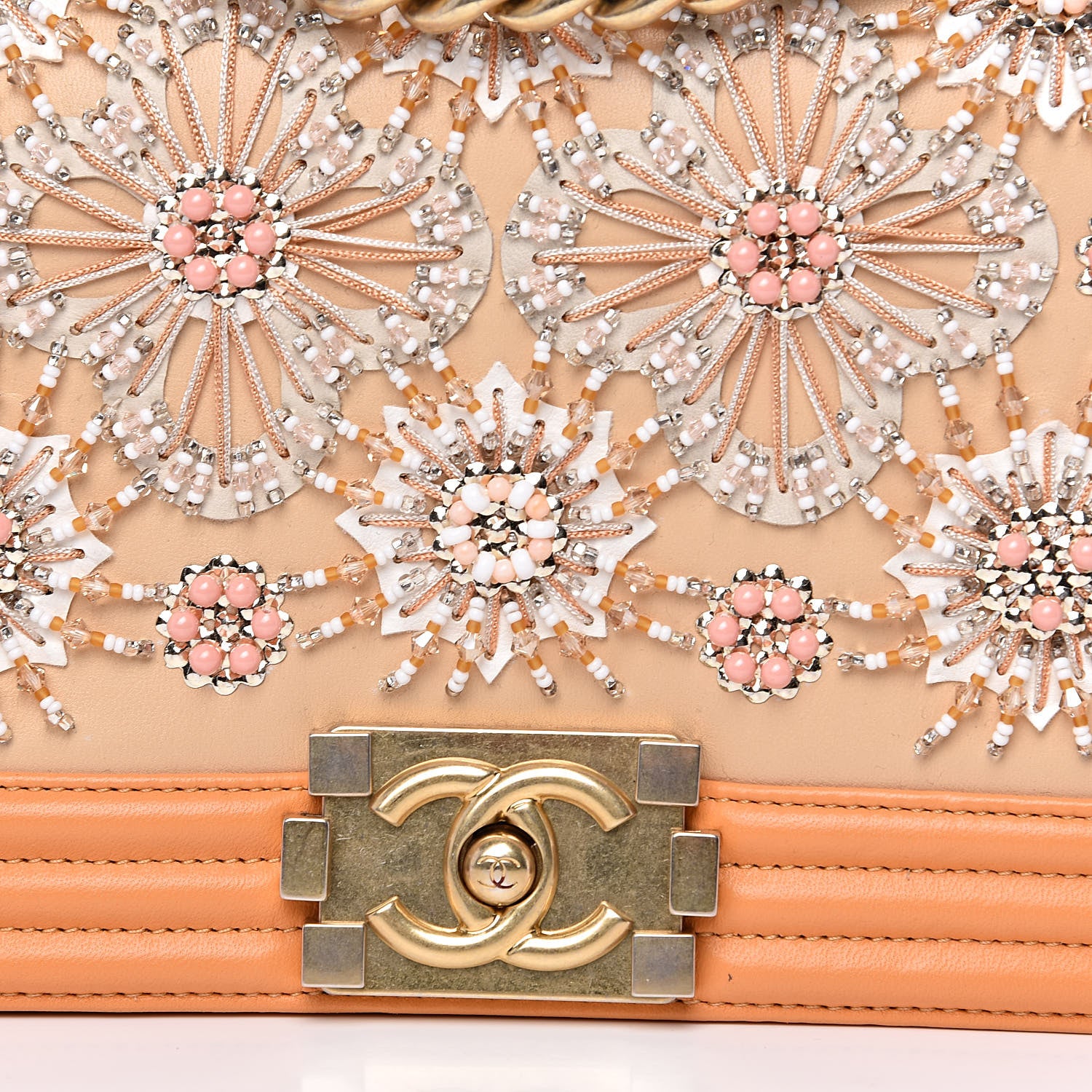 Chanel Lambskin Glass Embroidered Medium Boy Flap Apricot 8 of 13