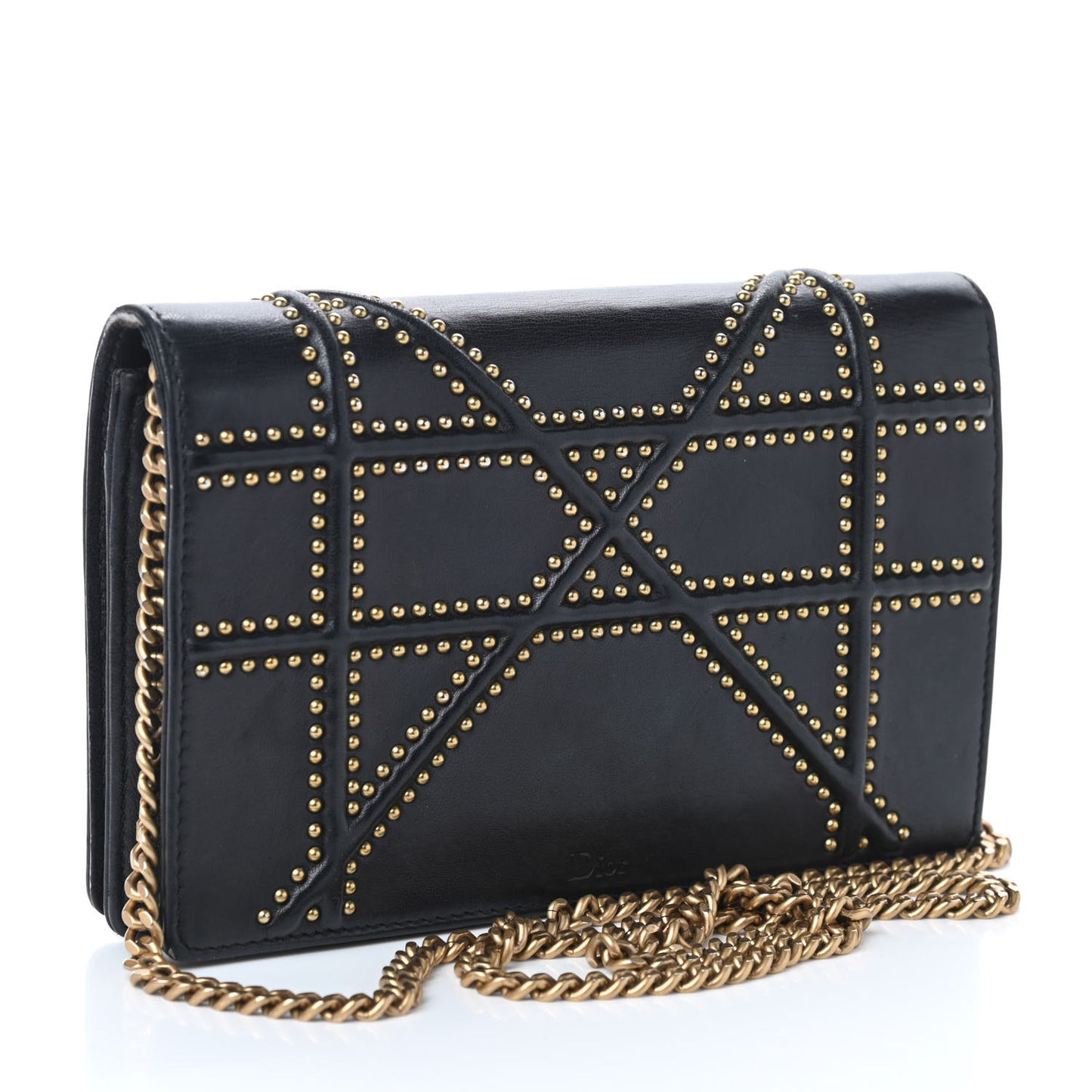 Calfskin Studded Diorama Wallet on Chain Pouch Black
