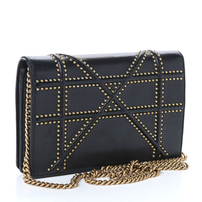Christian Dior Calfskin Studded Diorama Wallet on Chain Pouch Black 3 of 10