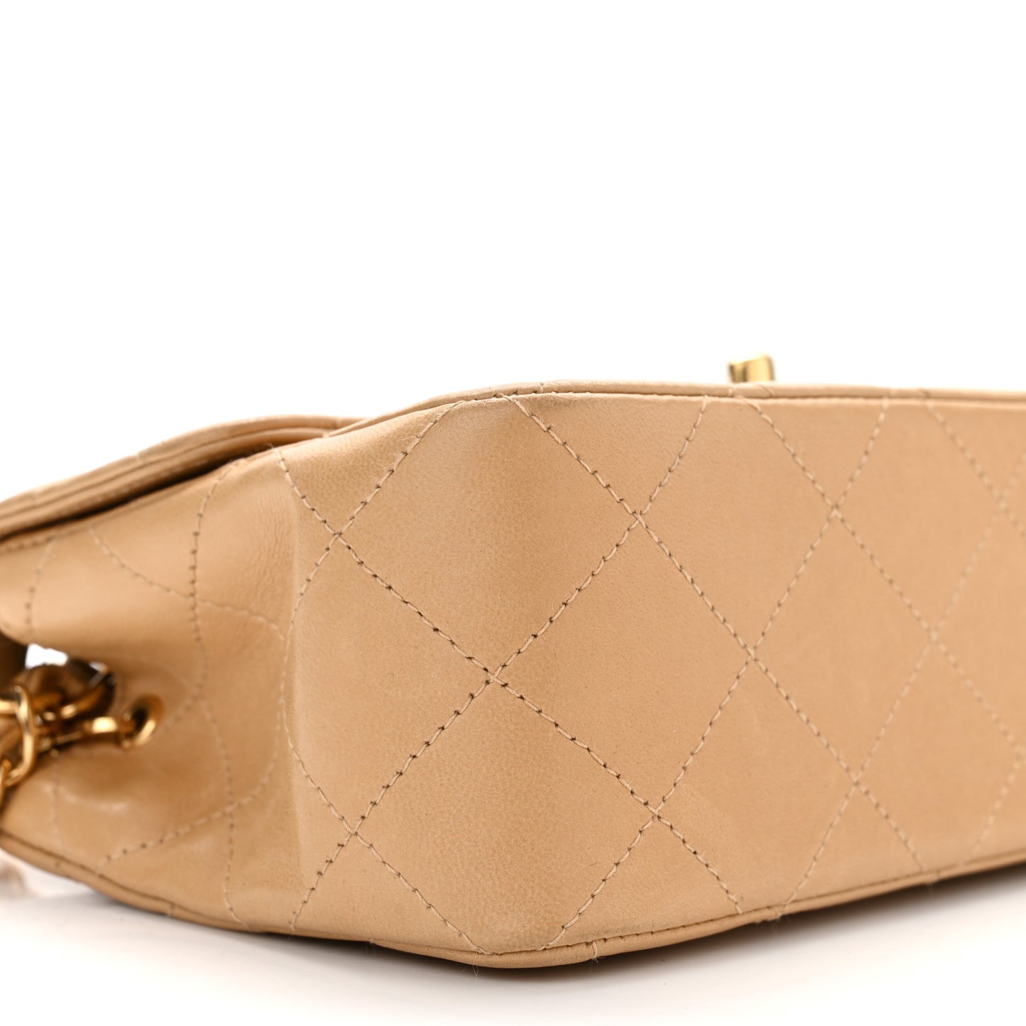 Lambskin Quilted Mini Rectangular Flap Dark Beige