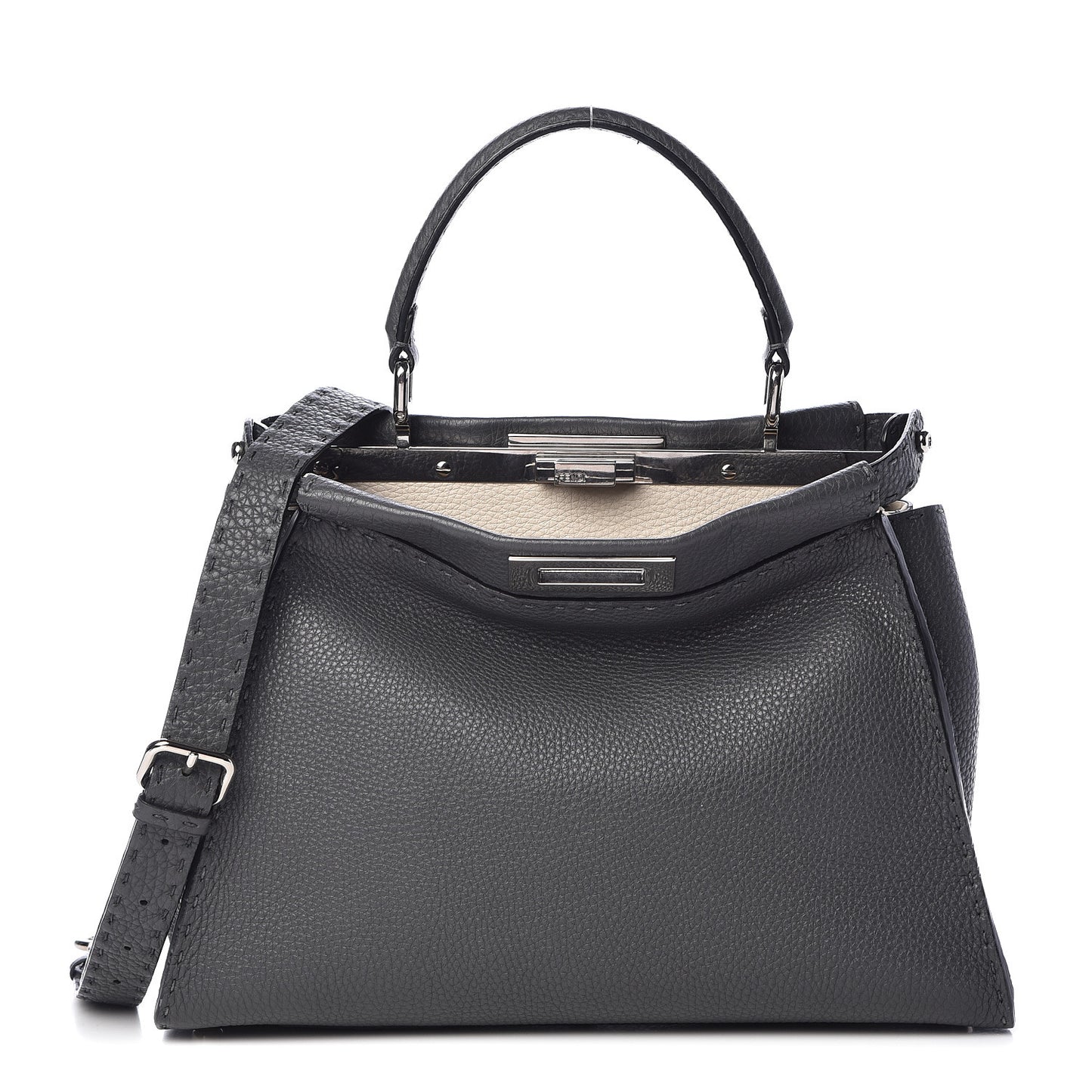 Cuoio Romano Selleria Bi-Color Medium Peekaboo Iconic Satchel Asfalto Latte