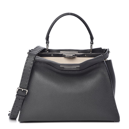 Fendi Cuoio Romano Selleria Bi-Color Medium Peekaboo Iconic Satchel Asfalto Latte 3 of 14