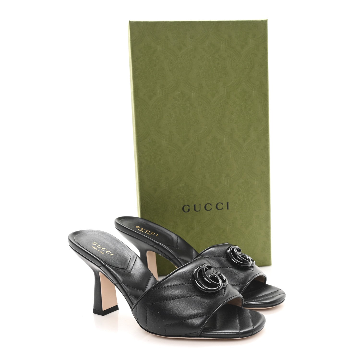 Gucci Nappa Matelasse Monochrome GG Marmont 75mm Slide Sandals 36 Black 10 of 10