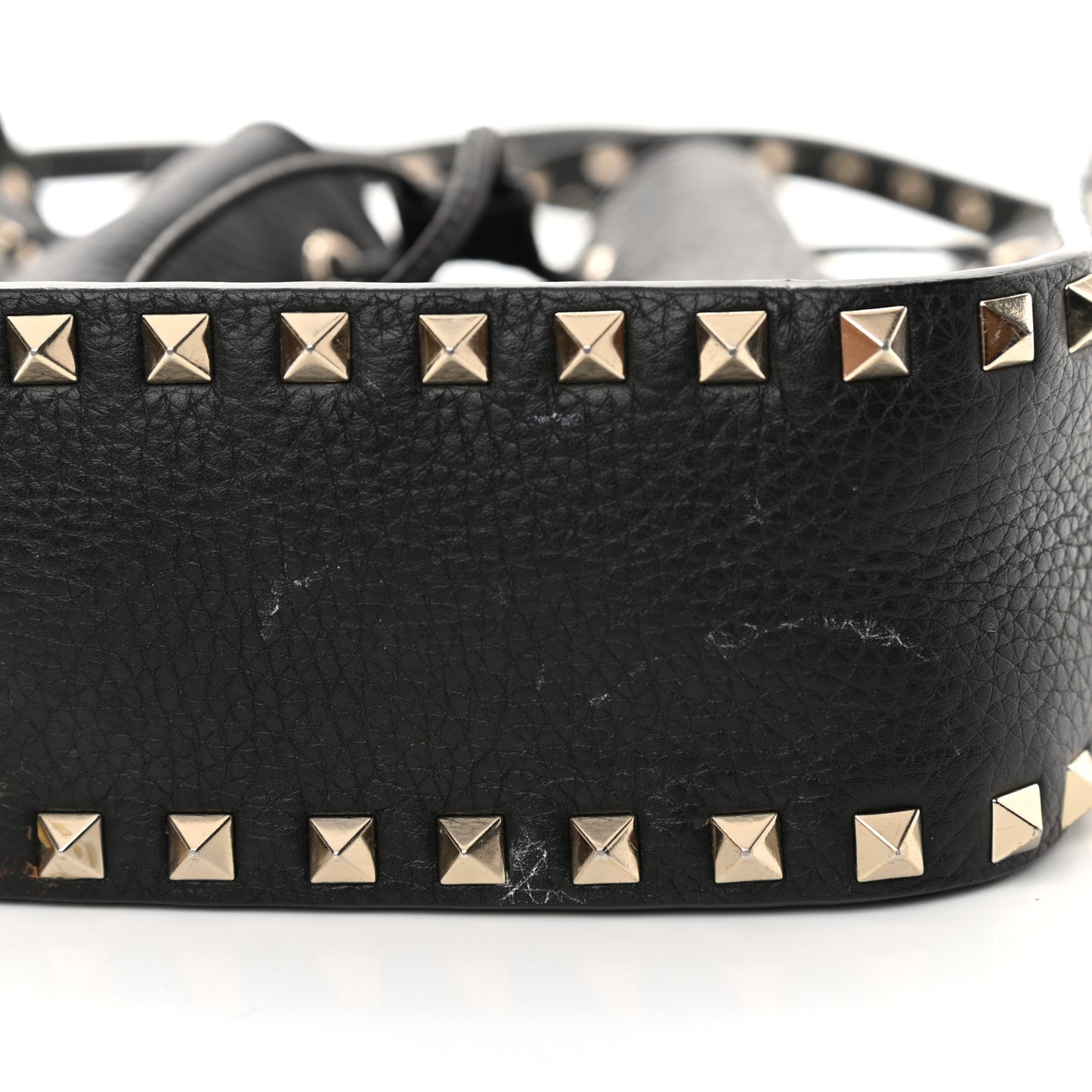 Grained Calfskin Rockstud Bucket Bag Black