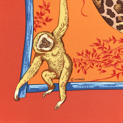 Hermes Silk Tendresse Feline Scarf 90 Brique Orange Bleu 8 of 12