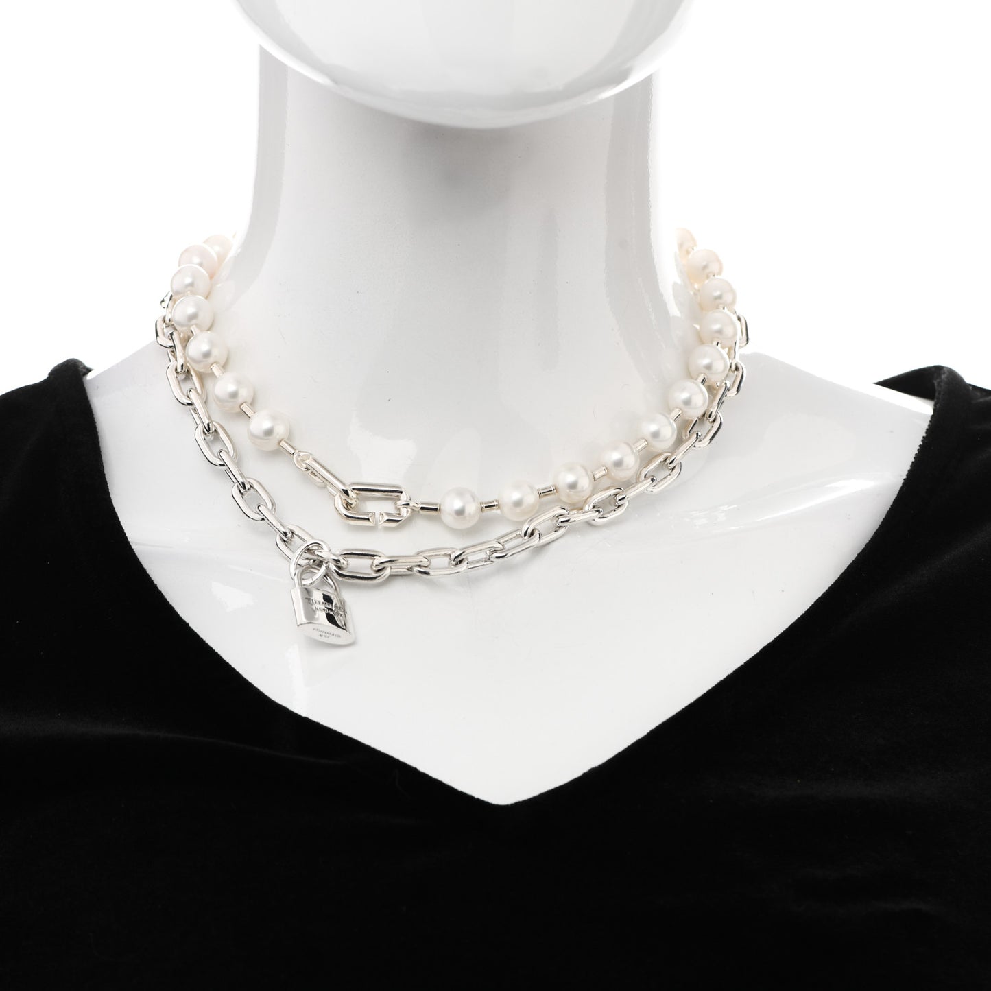 Sterling Silver Pearl HardWear Lock Necklace
