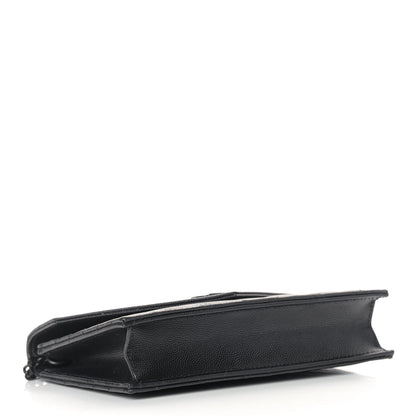 Saint Laurent Grain De Poudre Matelasse Chevron Monogram Envelope Chain Wallet Black 4 of 11