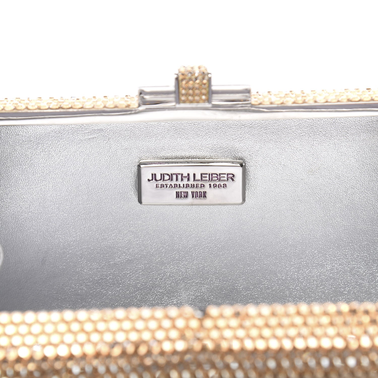 Judith Leiber Swarovski Crystal Minaudiere Clutch Silver Gold 6 of 14