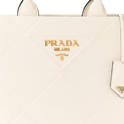 Prada Soft Calfskin Triangolo Symbole Embossed Medium Tote White 8 of 11