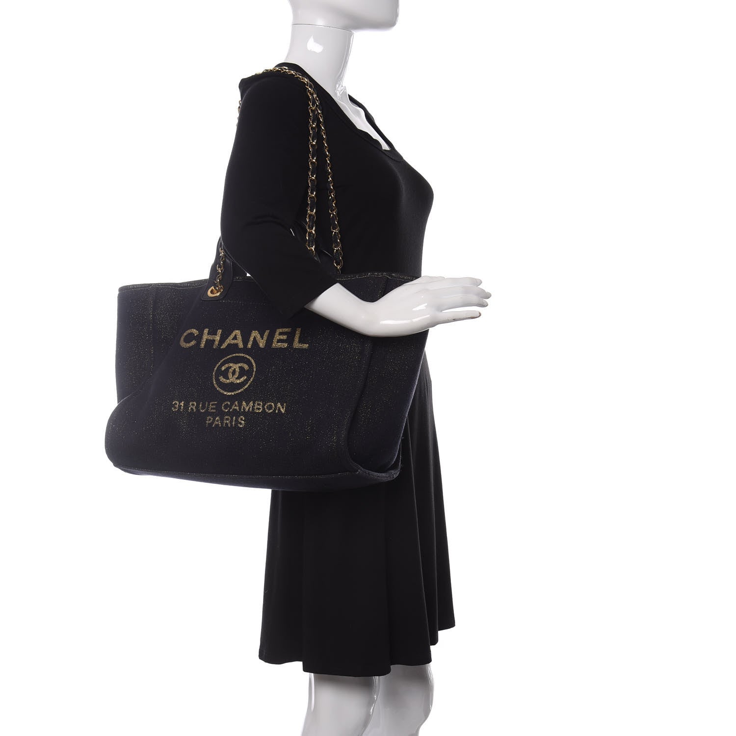 Chanel Lurex Canvas Medium Deauville Tote Navy Blue Gold 2 of 9