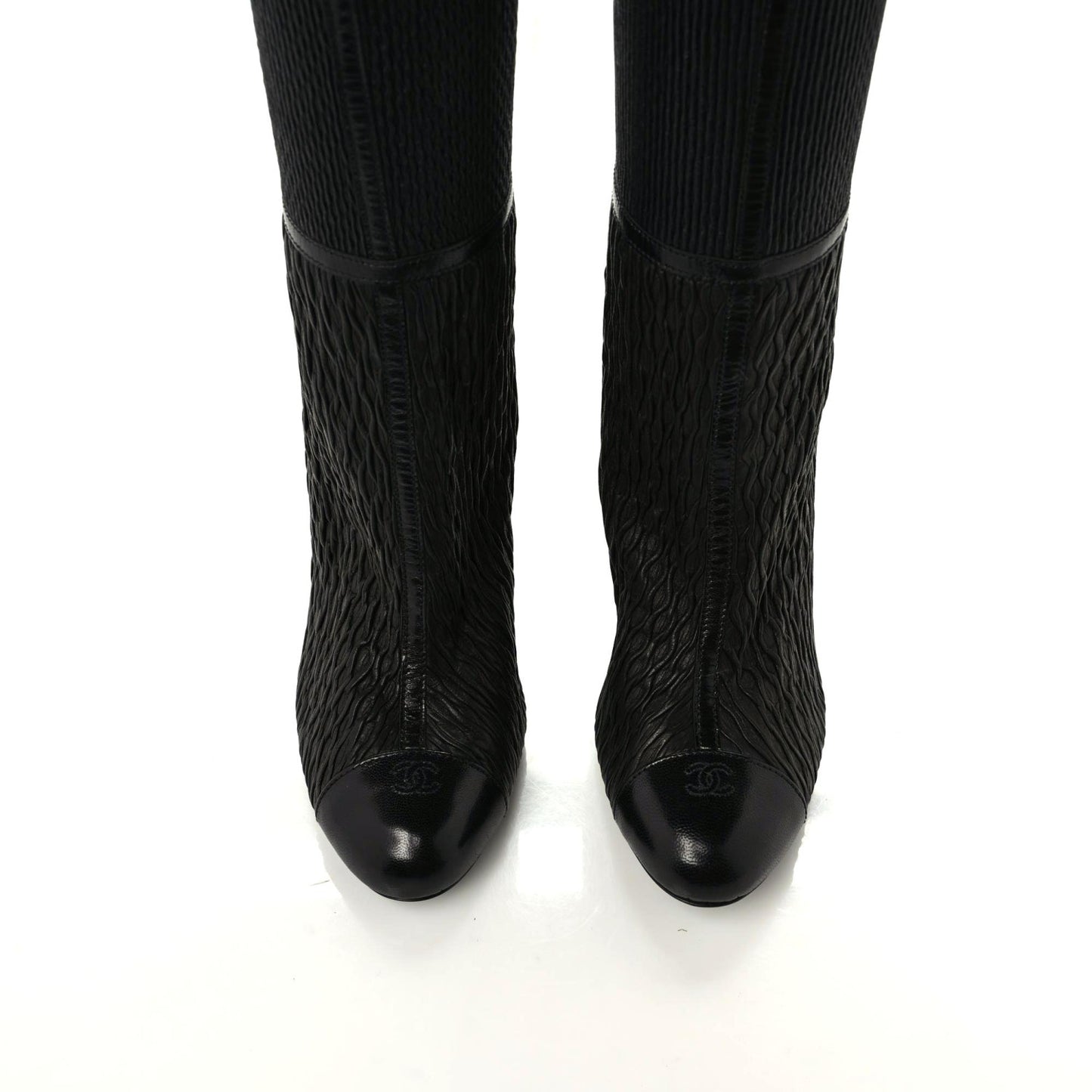Calfskin Embossed Snakeskin Cap Toe CC Over The Knee Boots 39 Black