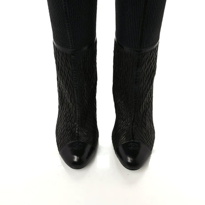 Chanel Calfskin Embossed Snakeskin Cap Toe CC Over The Knee Boots 39 Black 5 of 8