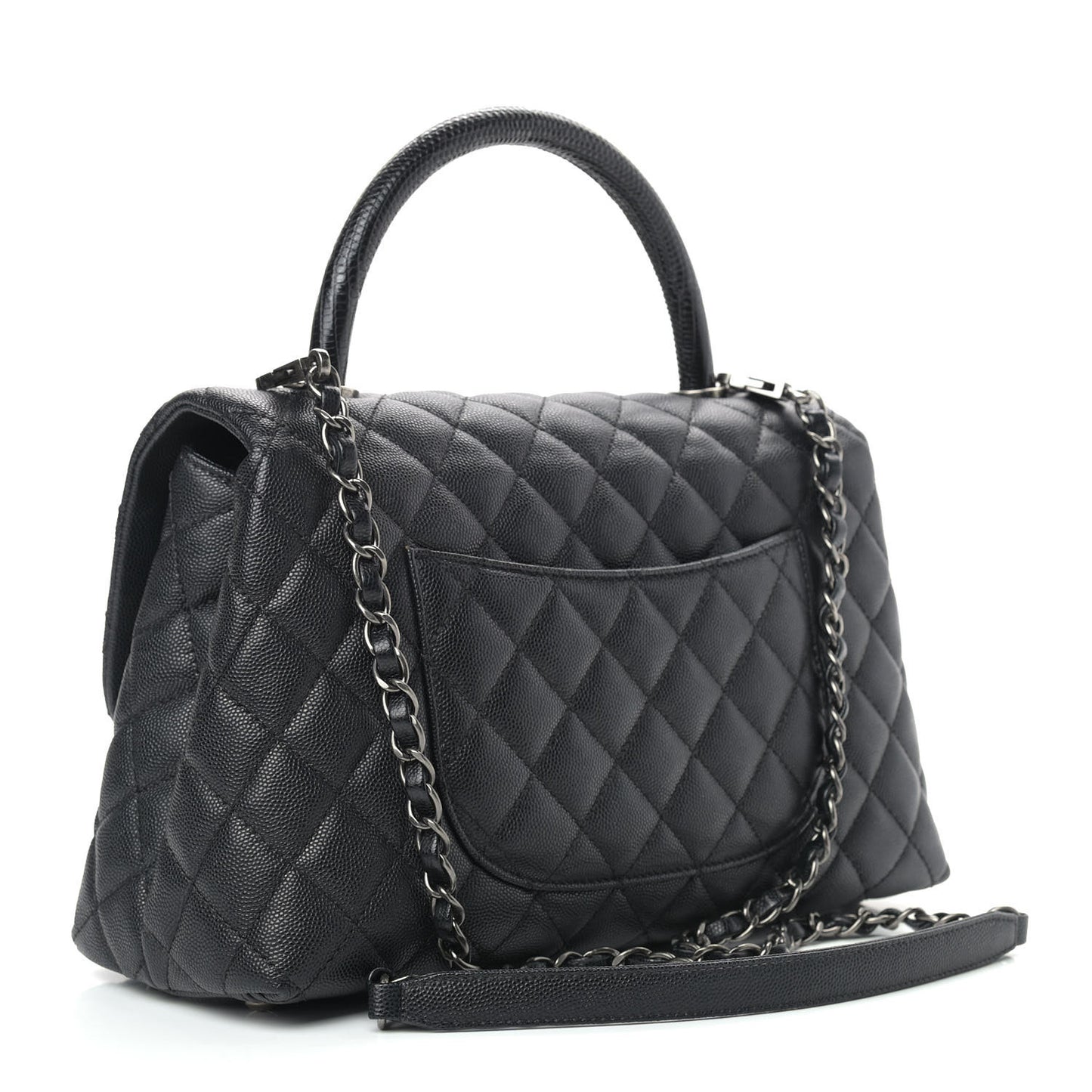 Caviar Lizard Quilted Small Coco Handle Flap Black