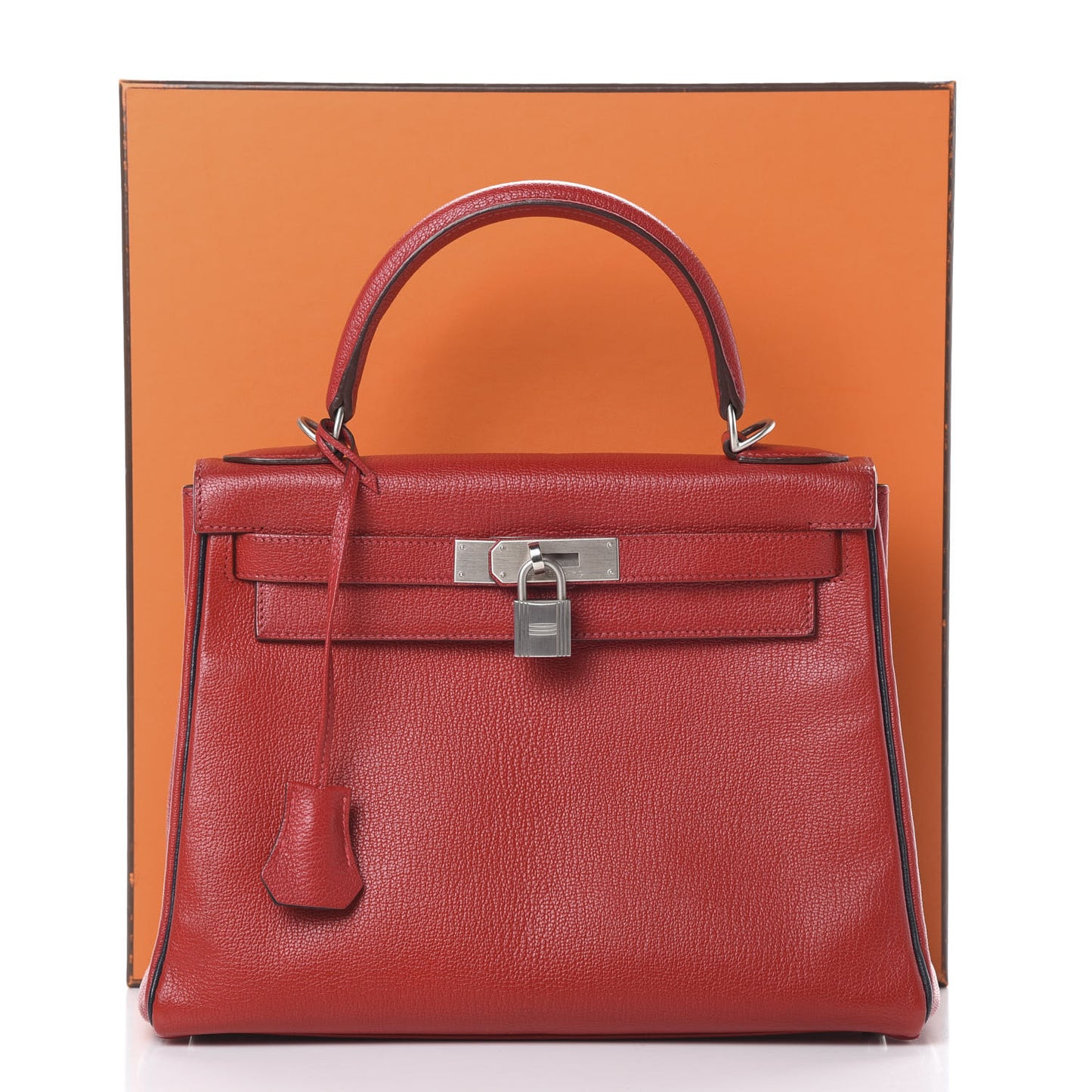 Chevre Mysore Horseshoe Kelly Retourne 28 Rouge Garance Bleu Obscur