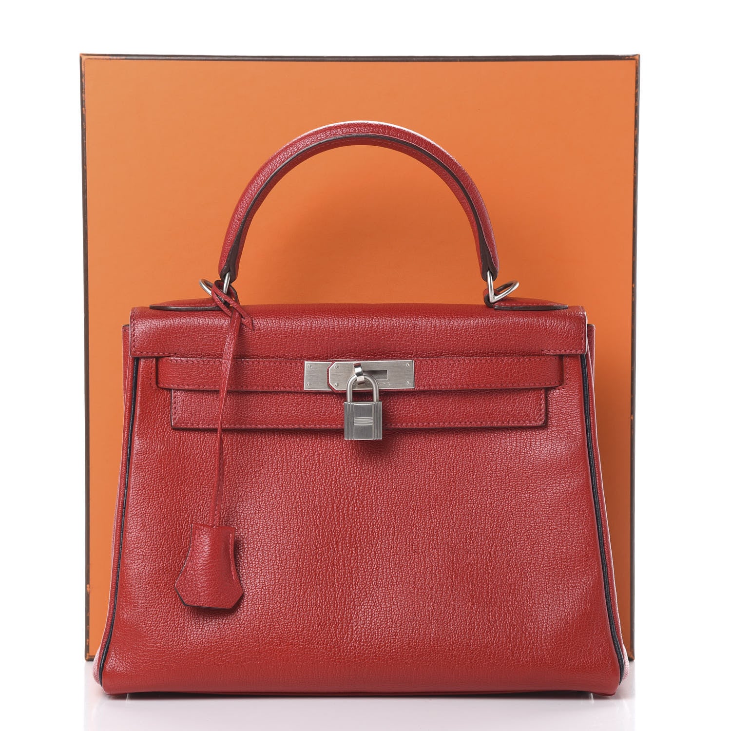 Hermes Chevre Mysore Horseshoe Kelly Retourne 28 Rouge Garance Bleu Obscur 38 of 38