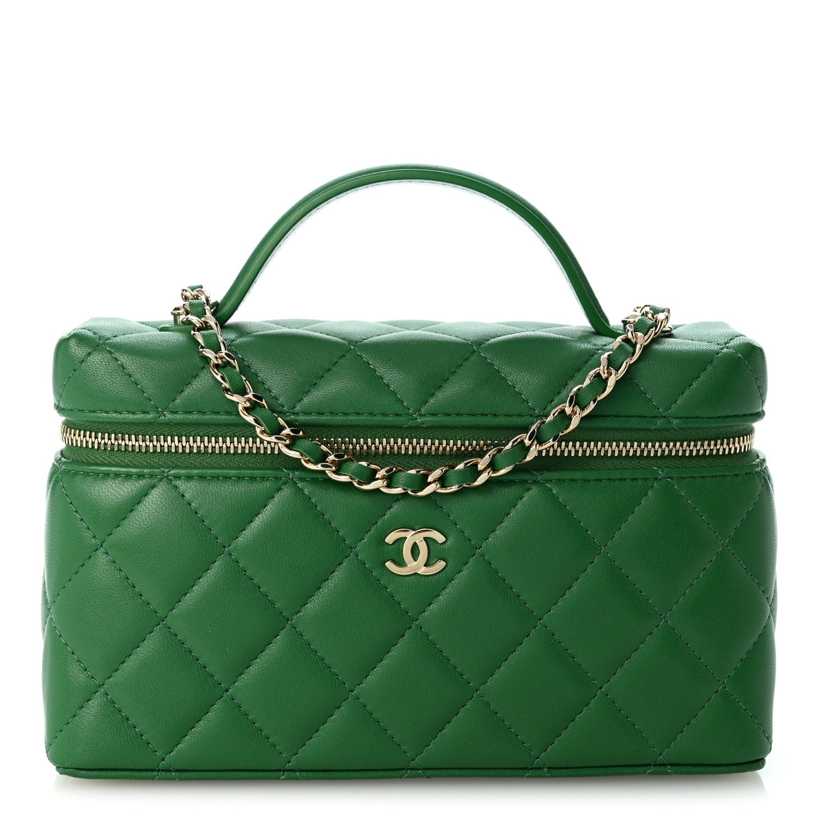 Chanel Lambskin Quilted Top Handle Slim Vanity With Chain Green 1 of 10