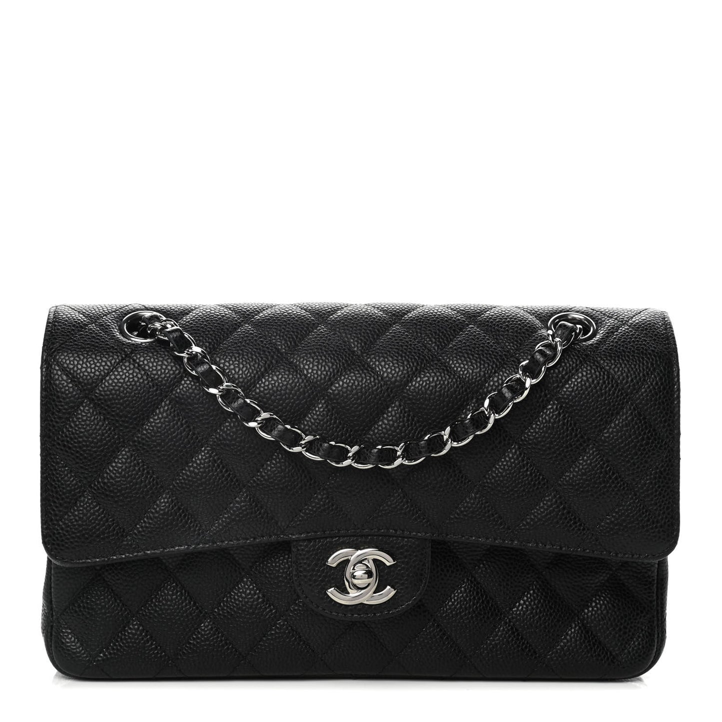 Caviar Quilted Medium Double Flap Black