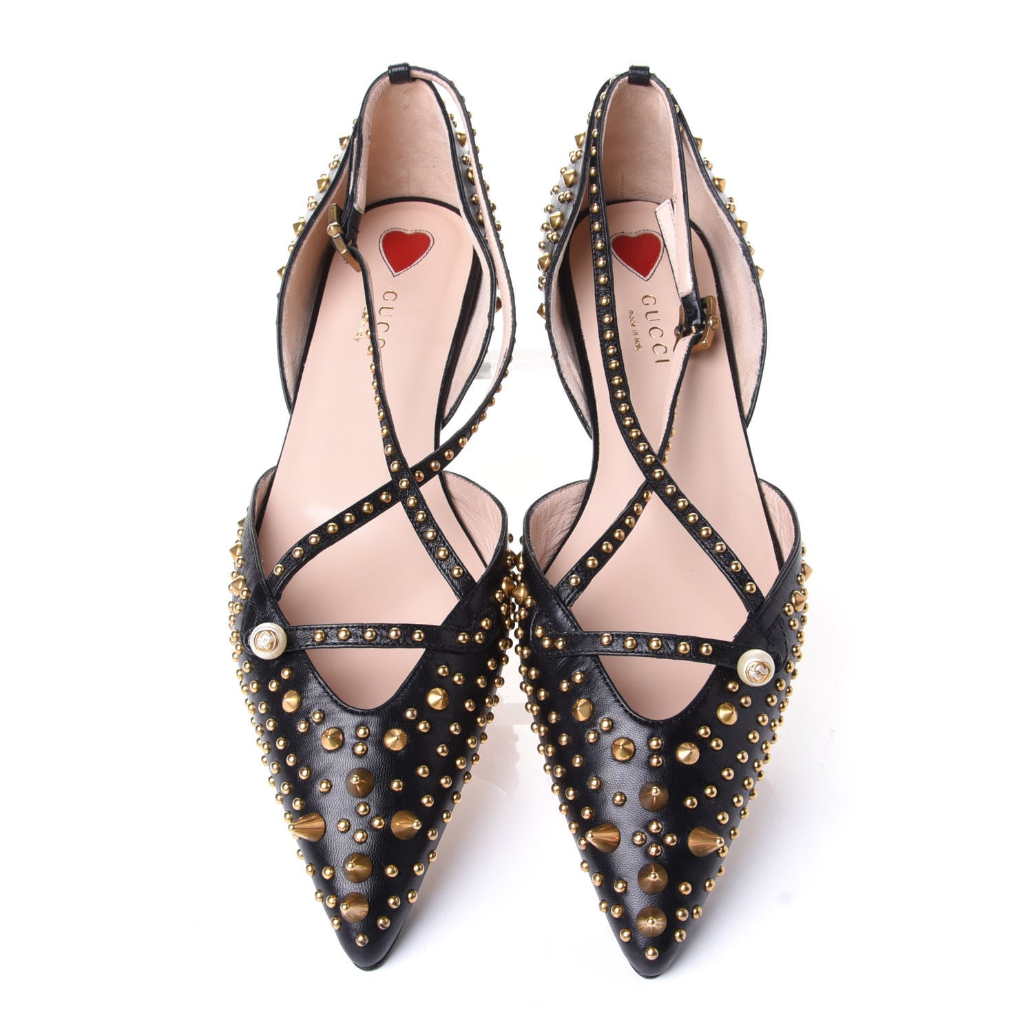 Gucci Malaga Kid Studded Pointed Toe Unia Flats 40 Black 5 of 10