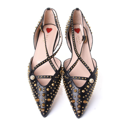 Gucci Malaga Kid Studded Pointed Toe Unia Flats 40 Black 5 of 10