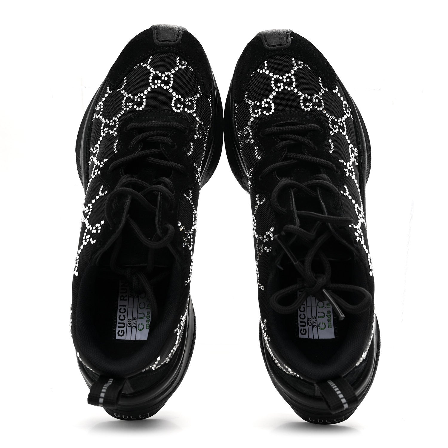 Gucci Tela Retino Mesh Crystal Suede GG Monogram Womens Gucci Run Sneakers 37.5 Black Silver 2 of 10