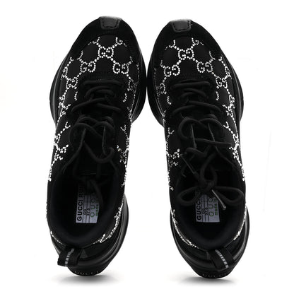 Gucci Tela Retino Mesh Crystal Suede GG Monogram Womens Gucci Run Sneakers 37.5 Black Silver 2 of 10