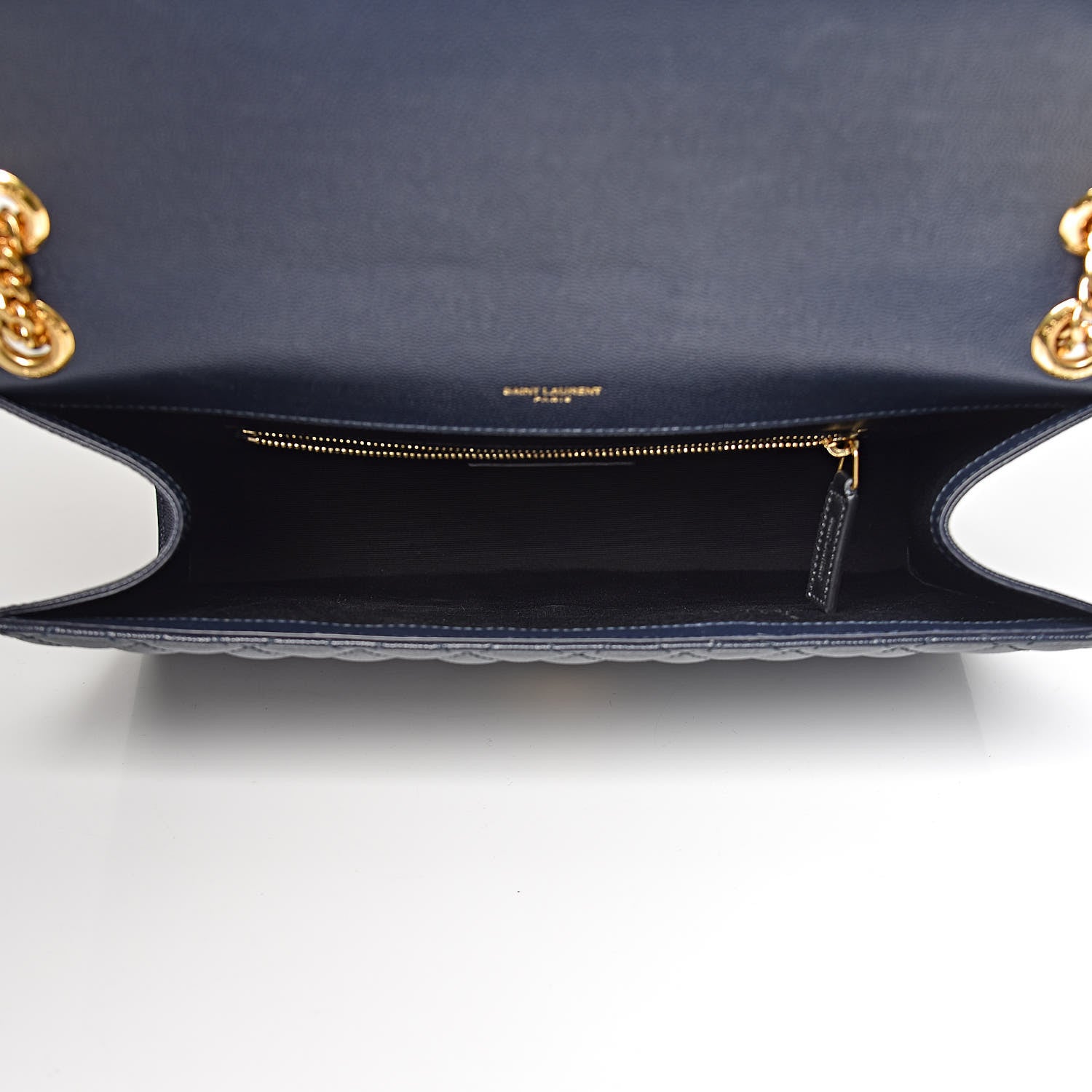 Saint Laurent Grain De Poudre Mixed Matelasse Large Triquilt Monogram Satchel Deep Marine 5 of 25