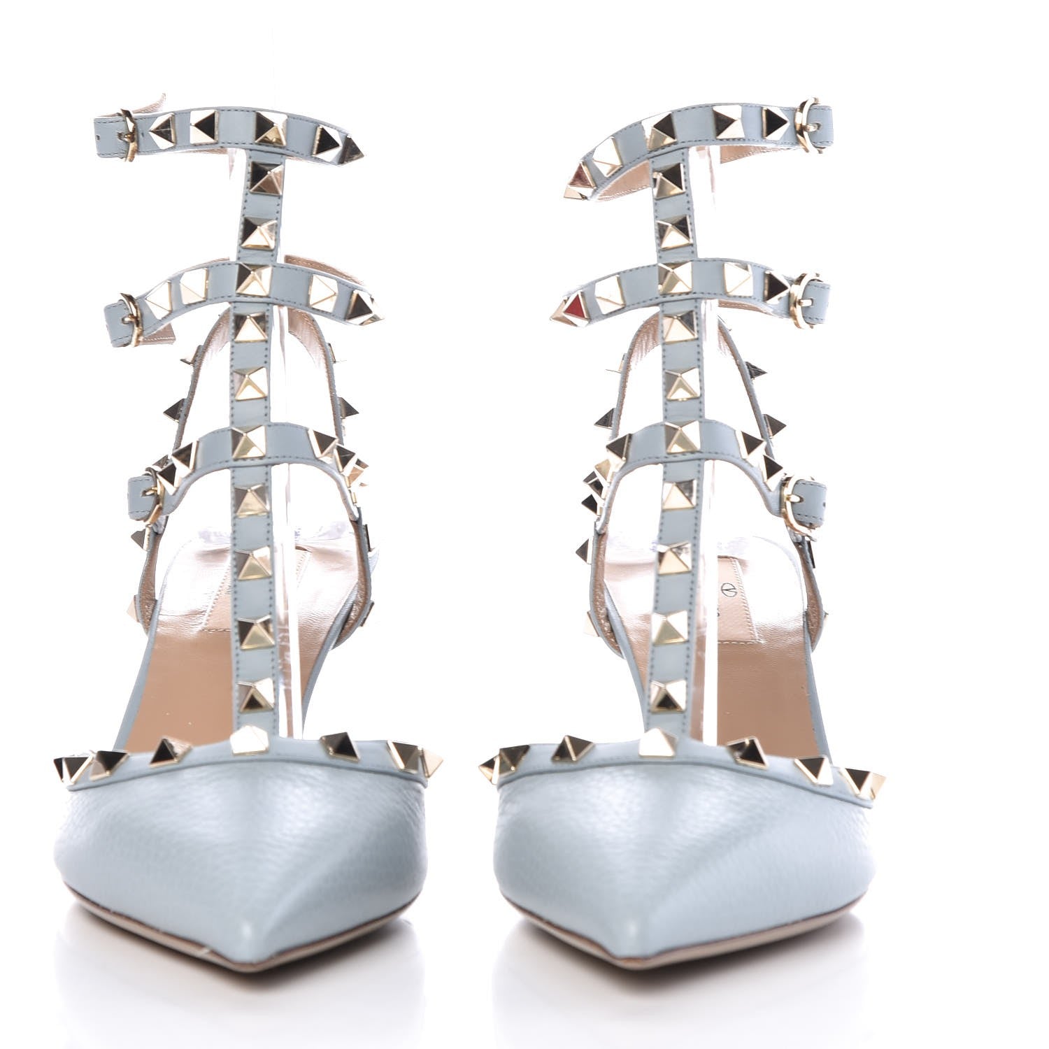 Valentino Garavani Pebbled Calfskin Rockstud Ankle Strap 65mm Pumps 39.5 Sky Sorbet 2 of 10